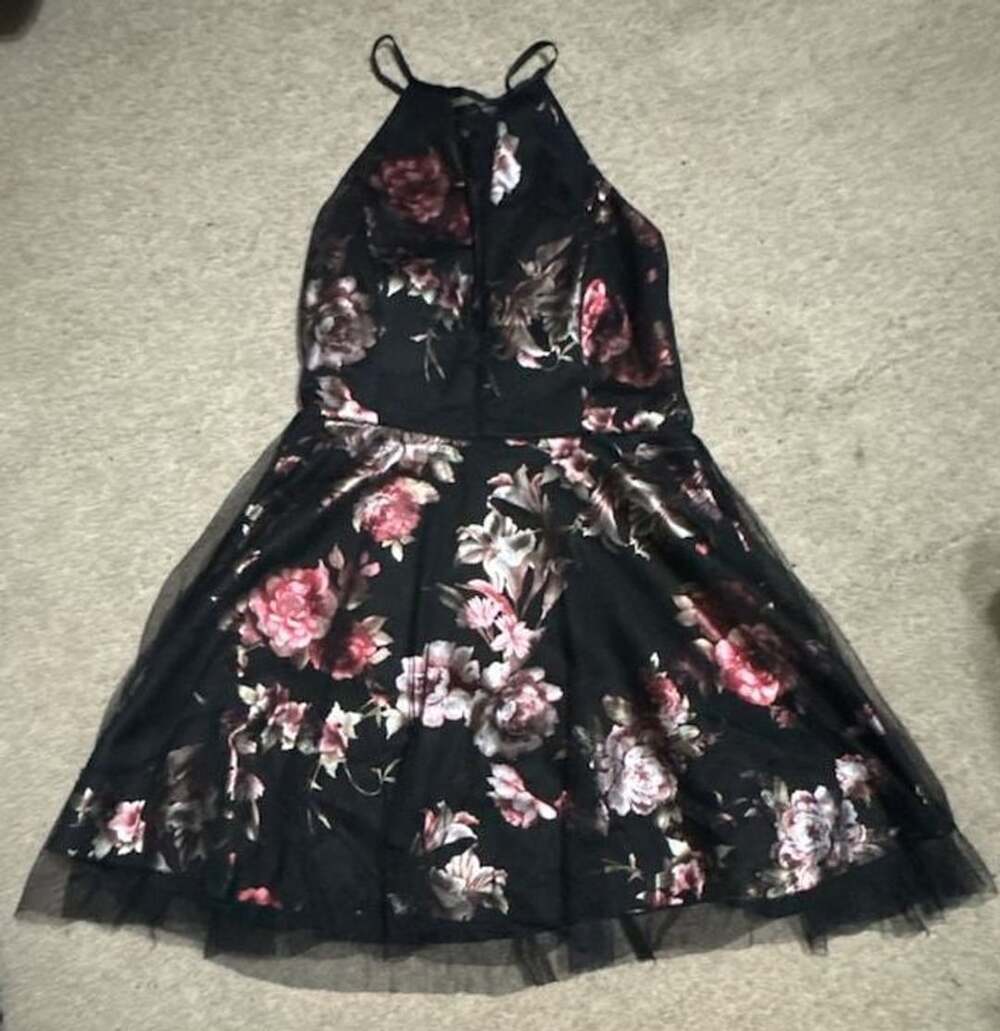 Teeze me Floral Halter Mini Dress Size 9 Black Tulle